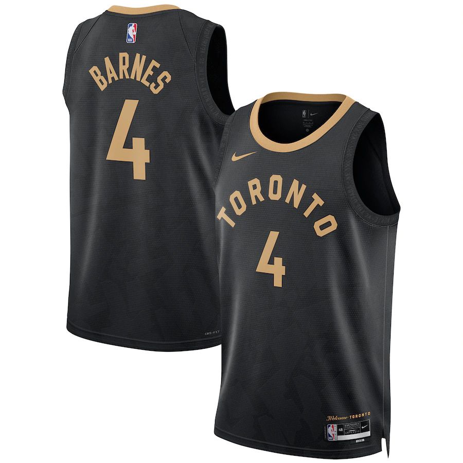 Men Toronto Raptors 4 Scottie Barnes Nike Black City Edition 2022-23 Swingman NBA Jersey